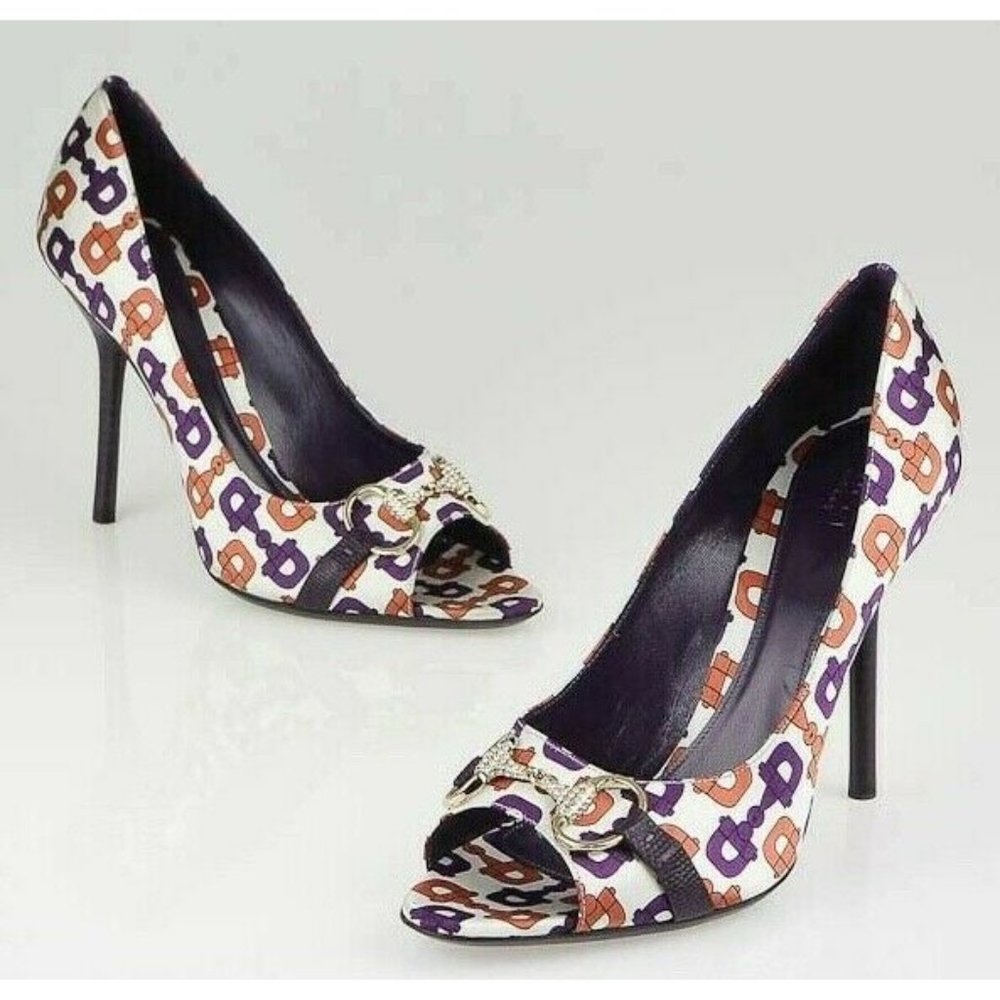 GUCCI Shoes Pumps Orange Satin Crystal 39